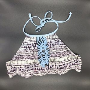 rue Bleu bikini top XL NWOT crochet with blue pattern padded‎